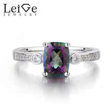 Leige Jewelry Mystic Topaz Ring Cushion Cut Rainbow Gemstone November Birthstone Engagement Rings 925 Sterling Silver Ring