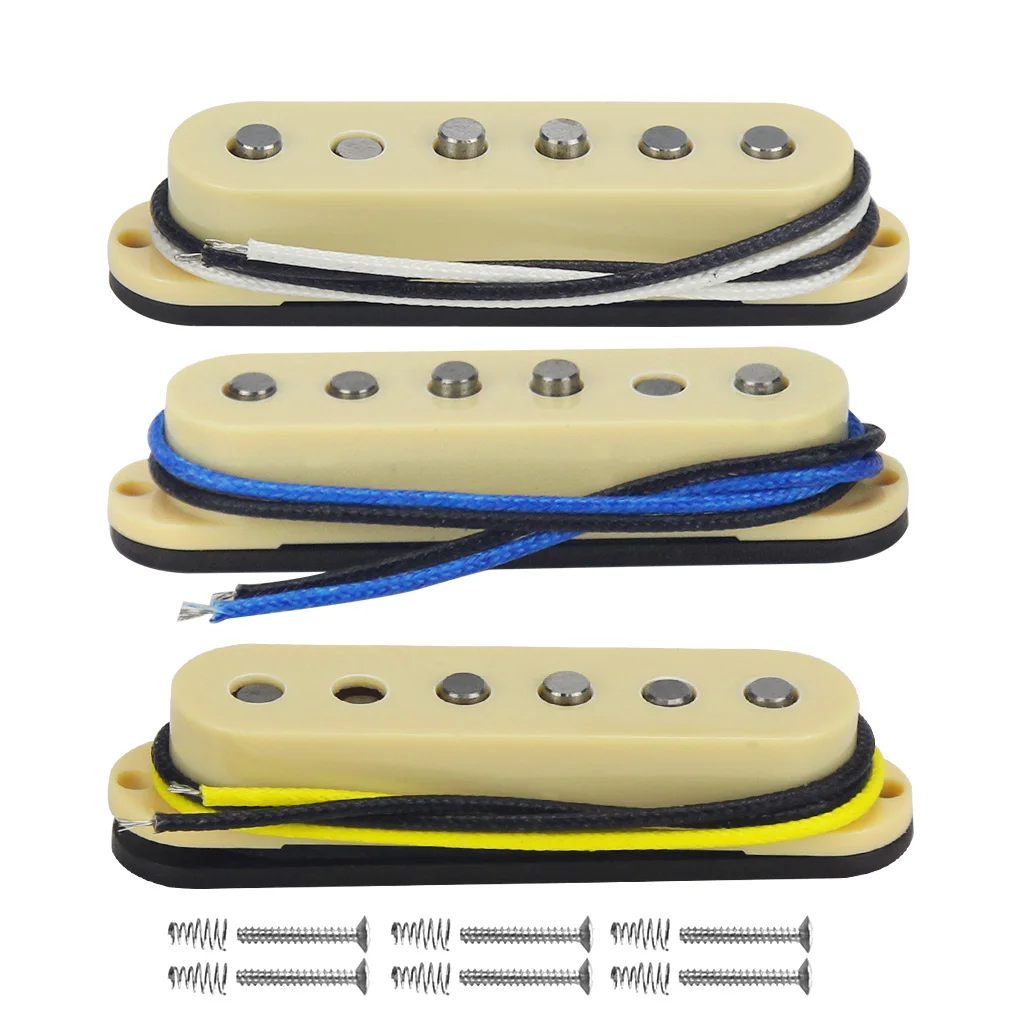 FLEOR 3 шт. Винтаж Alnico 5 гитары одной катушки пикап SSS шеи/средний/мост Пикап Набор волокна бобины, белый/черный/желтый выбрать