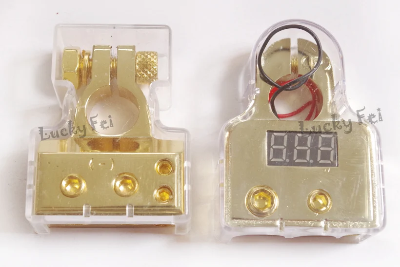 Cable de arranque de salto 2 piezas 0/4/8 Awg terminales de batería negativos de coche Auto positivo voltaje dorado de platino pantalla LED DIGITAL GRATIS