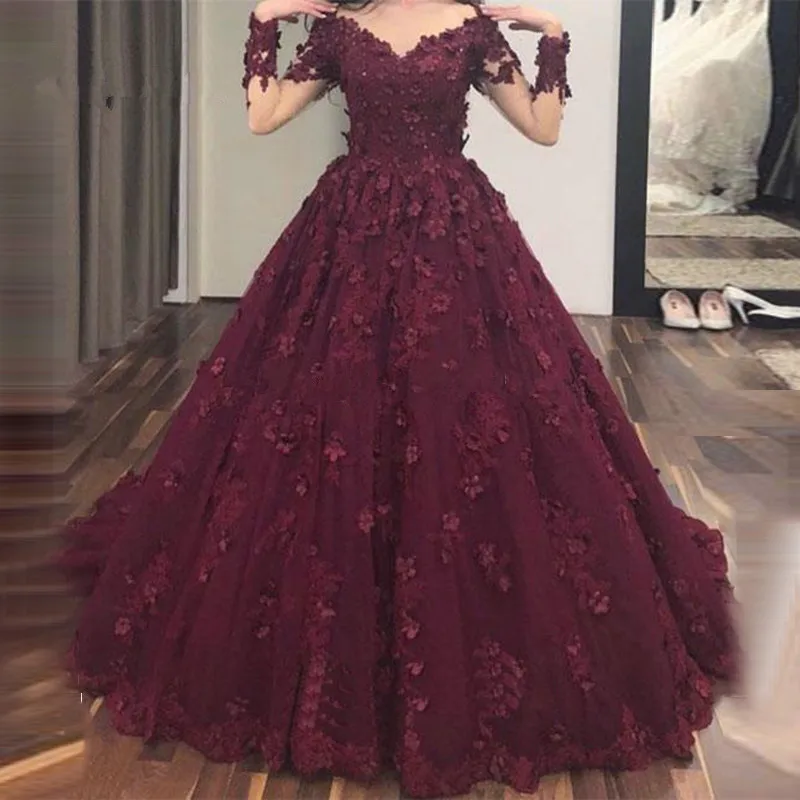 Boho Vestido De Noiva мусульманское свадебное платье бальное платье с длинными рукавами кружевные цветы Дубай арабское свадебное платье свадебные платья - Цвет: same as the photo