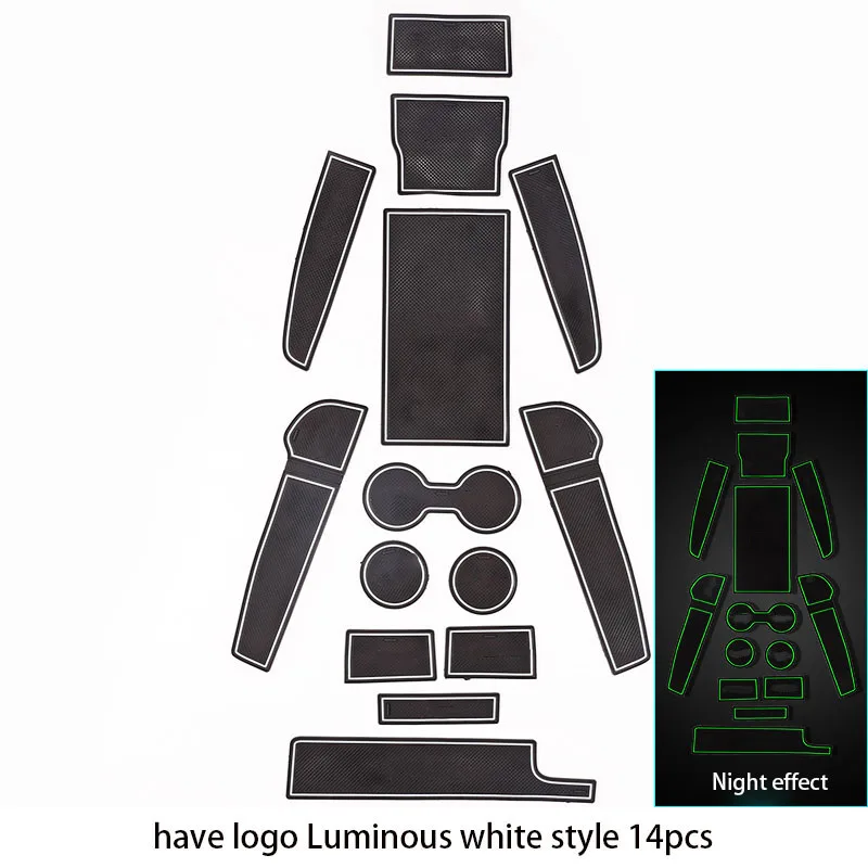 white logo 14pcs Силиконовый слот-коврик для двери водонагреватель Противоскользящий коврик для хранения коврик для украшения интерьера декоративные аксессуары для автомобиля для модели 3 - Цвет: white logo 14pcs