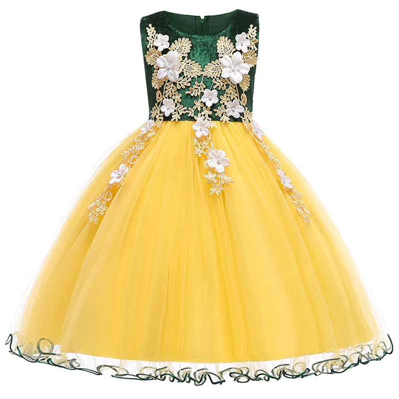 Платье с цветочным рисунком в европейском и американском стиле для девочек, Фланелевое свадебное платье принцессы, пышное детское платье для подиума - Цвет: as picture