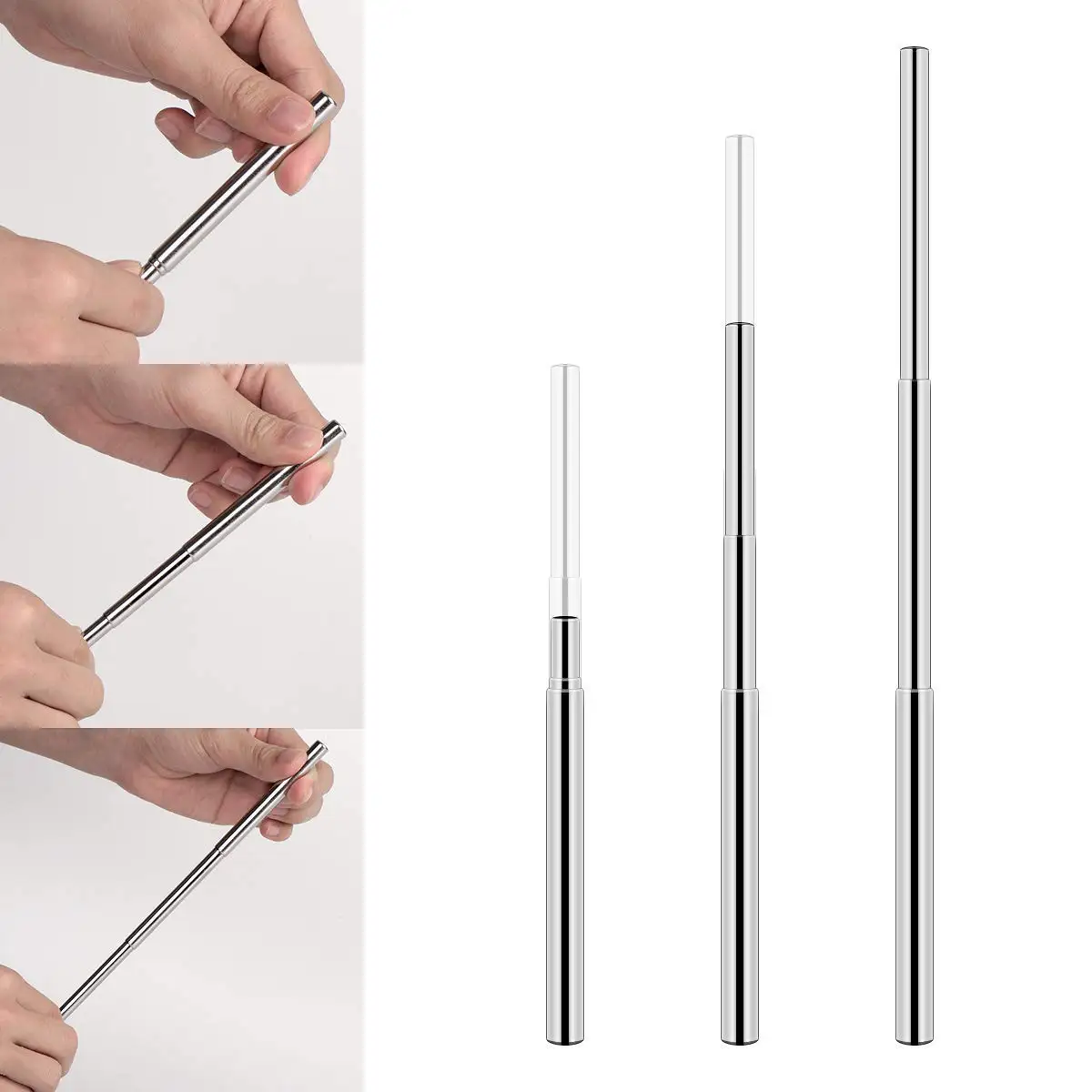 2Pcs Reusable Metal Drinking Straws Telescopic Portable Stainless Steel Straw with Case& Cleaning Brush