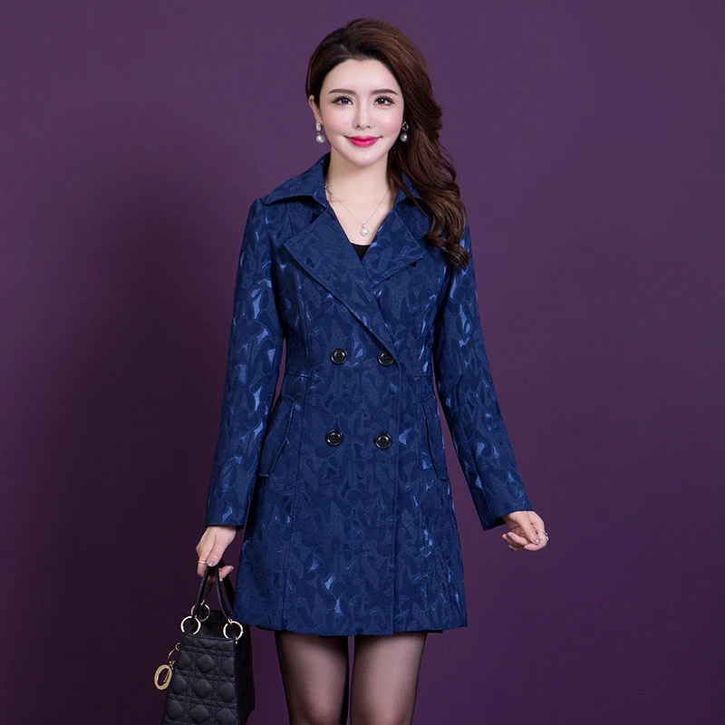 

Large size women's red/blue long windbreaker slim slimming temperament Double Breasted Trench coat L/XL/XXL/3XL/4XL