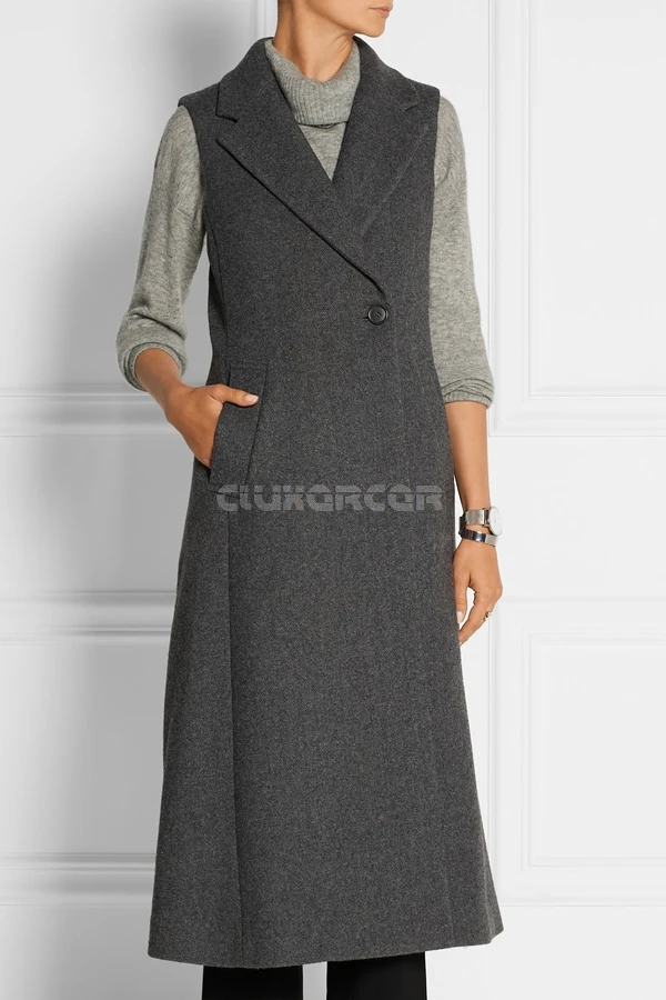 New Autumn Winter Women's Vest Wool Coat Female Long Vests Dark Gray Waistcoat For Women jaqueta feminina