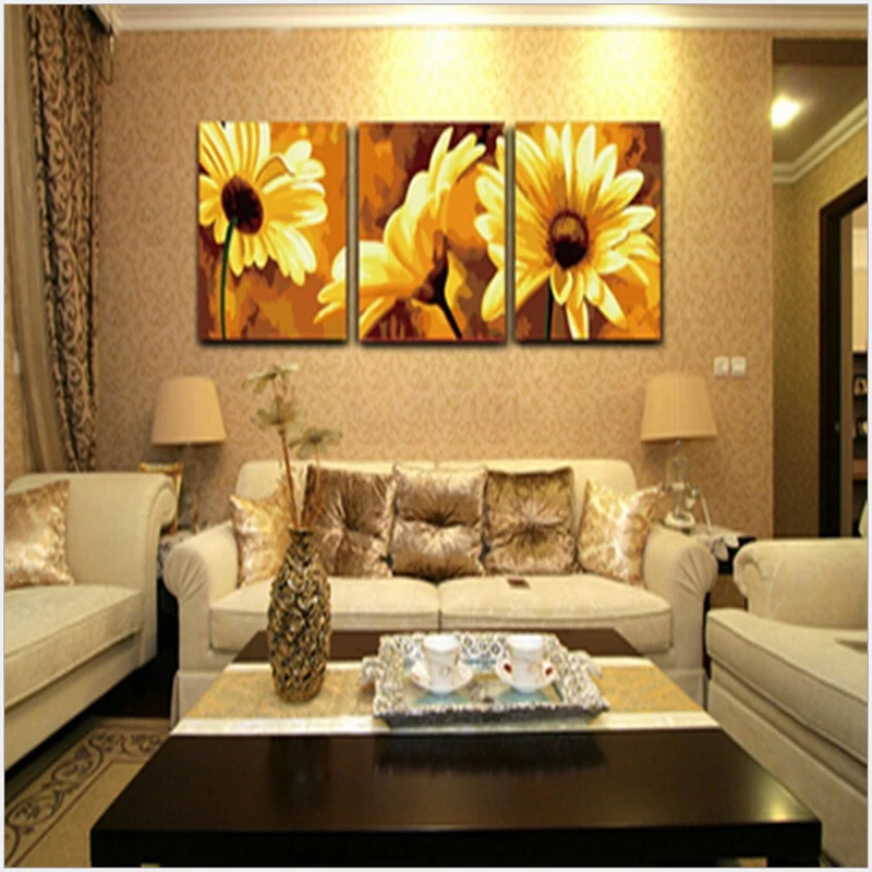 

Hand painted wall art 50*50CM*3 Triptych canvas painting Gerbera flower painting by numbers wall pictures for living room H497