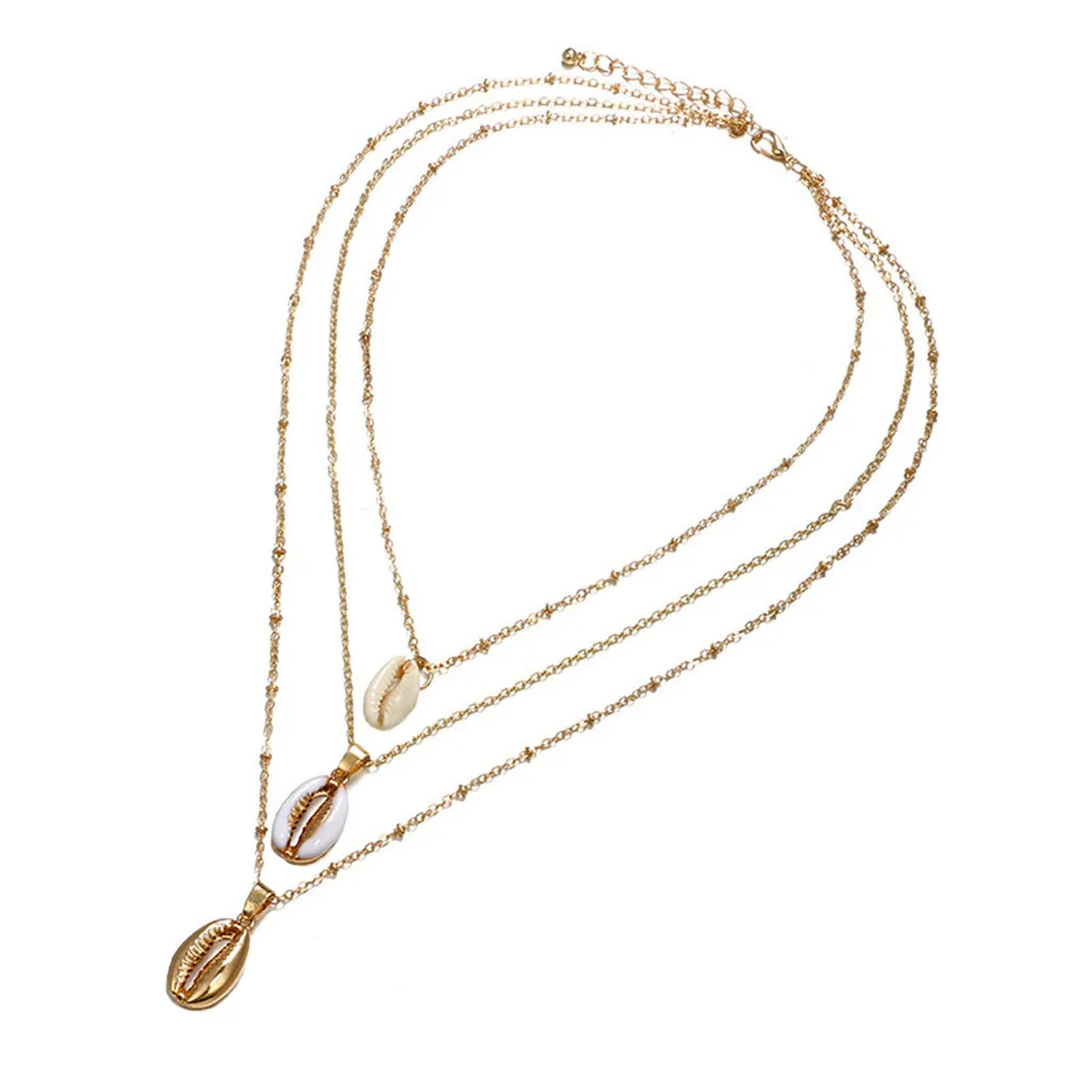 

Ms. Personality Necklace Temperament Wild Natural Alloy Bohemian Phnom Penh Shell Three Layer Pendant Necklace#YL-5