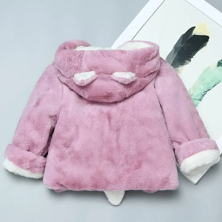 Куртки для маленьких мальчиков и девочек Зимняя одежда флисовое пальто с искусственным мехом толщиной мультфильм кролик детская детский