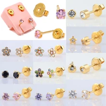 Пара Более очаровательных дельфинов Mishu 24K золото Plating316L хирургическая сталь Ушные Шпильки одноразовые EO Стерильные пирсинг серьги ювелирные изделия 20 г