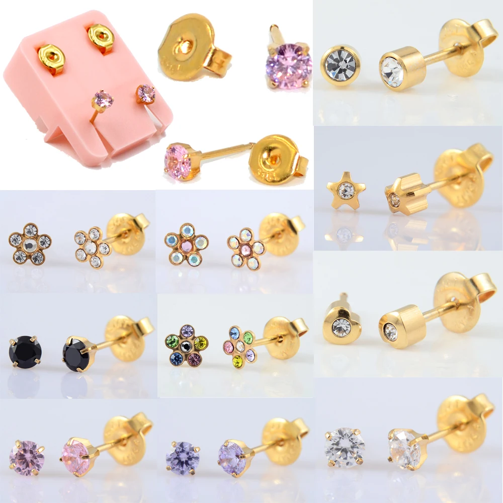 

Pair More Charming Dolphin Mishu 24K Gold Plating316L Surgical Steel Ear Stud Disposable EO Sterile Piercing Earring Jewelry 20g