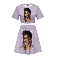 Cardi B 3D короткая юбка костюм Горячая футболка с коротким рукавом и короткая юбка костюм из двух предметов высокого качества повседневные новые комплекты