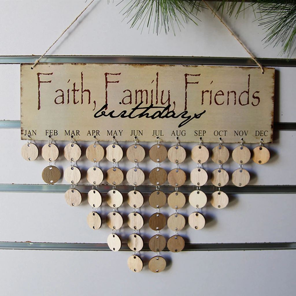 

DIY Wooden Calendar Faith Family Friend Printed Wall Calendar Sign Special Dates Reminder Board Home Hanging Decor Gift