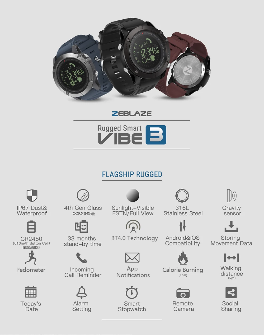 new zeblaze vibe 3 flagship rugged smartwatch