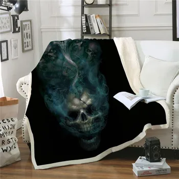 

Black Skull Fashion Plush Blanket Casual Fleece Throw Blanket Home Office Washable Bedspread Adult Quilts