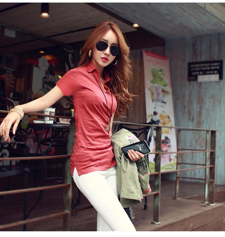 Summer Polo Shirt Women 2016 New Short Sleeve Solid Slim Polos Mujer Shirts Tops Fashion Plus Size Polo Femme 5 Color A192  d