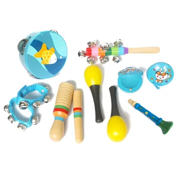 

10pcs/Set Children Musical Instrument Wooden Drum Ring Bell Percussion Music Set Kids Gift Preschool Education Toys