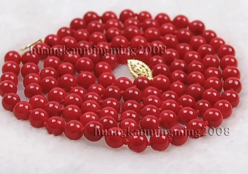 

FREE SHIPPING *******32"LONG 7-7.5mm Japan Red Coral Round Beads Necklace D019