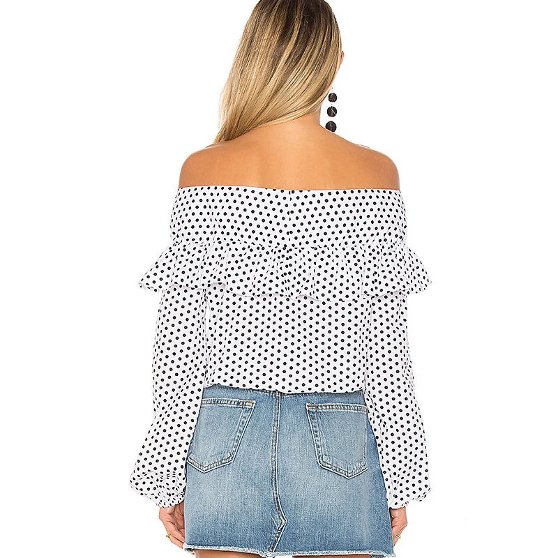 2019 New Arrival Women Bowknot Tops Casual Slash Neck Long Sleeves Blouses Spring Summer Chiffon Polka Dots Shirts Plus Size Top