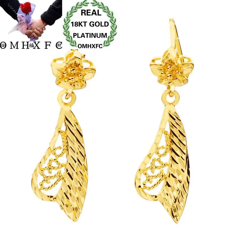 

OMHXFC Wholesale European Fashion Woman Girl Party Wedding Gift Flower Leaves 18KT Gold Drop Earrings ER13
