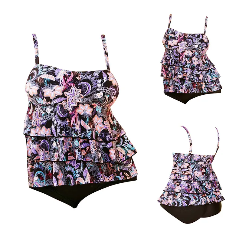 VVTS Plus Size Swimwear Women Girl Swimsuit Sexy Tankini Set Two-piece Suits Print Padded Bandage Bathing Swimdress Sets 5XL | Мать и