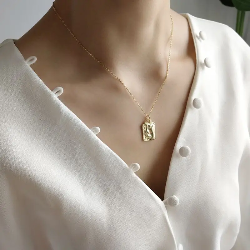 

Silvology 925 Sterling Silver Forget Love Necklace Gold Square Figure Creative Pendant Necklace For Women Fashionable Jewelry