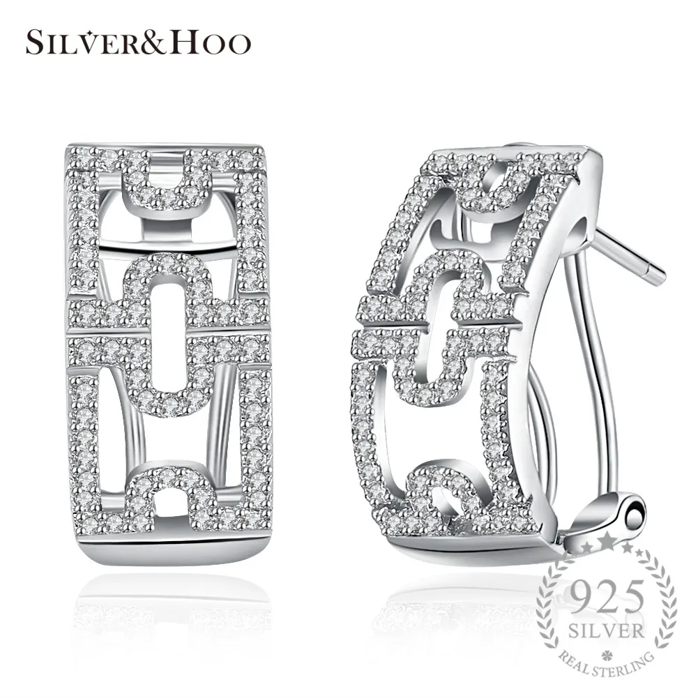 

SILVERHOO 2017 Fashion Crystal 925 Sterling Silver Stud Earrings Brincos Pendientes Earrings For Woman Xmas Gift CZ Stone
