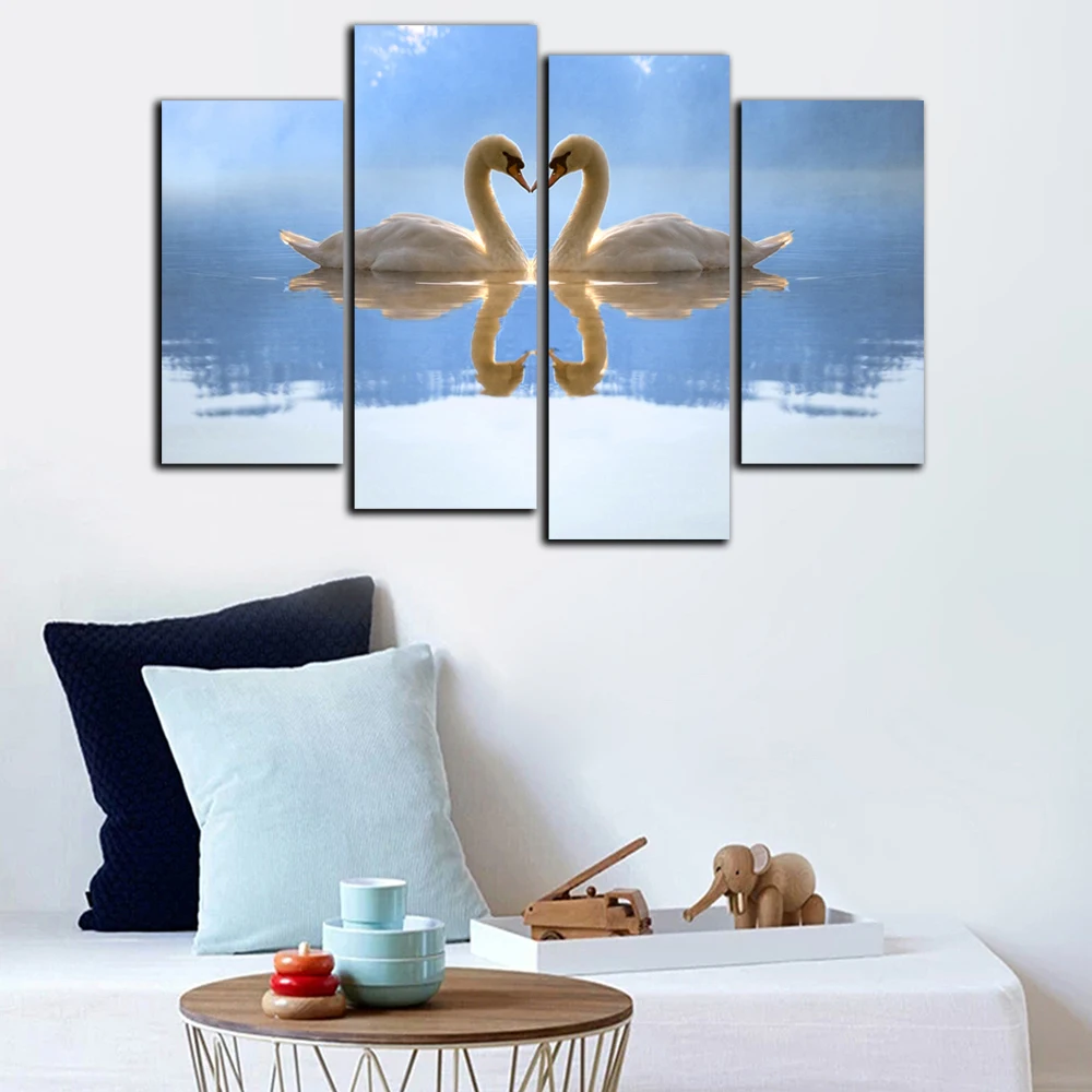 مجردة جديد HD يطبع الحديثة 4 لوحة مجموعة الأزرق الأبيض سوان النفط اللوحة على قماش المنزل جدار صورة فنية للعيش غرفة ديكور