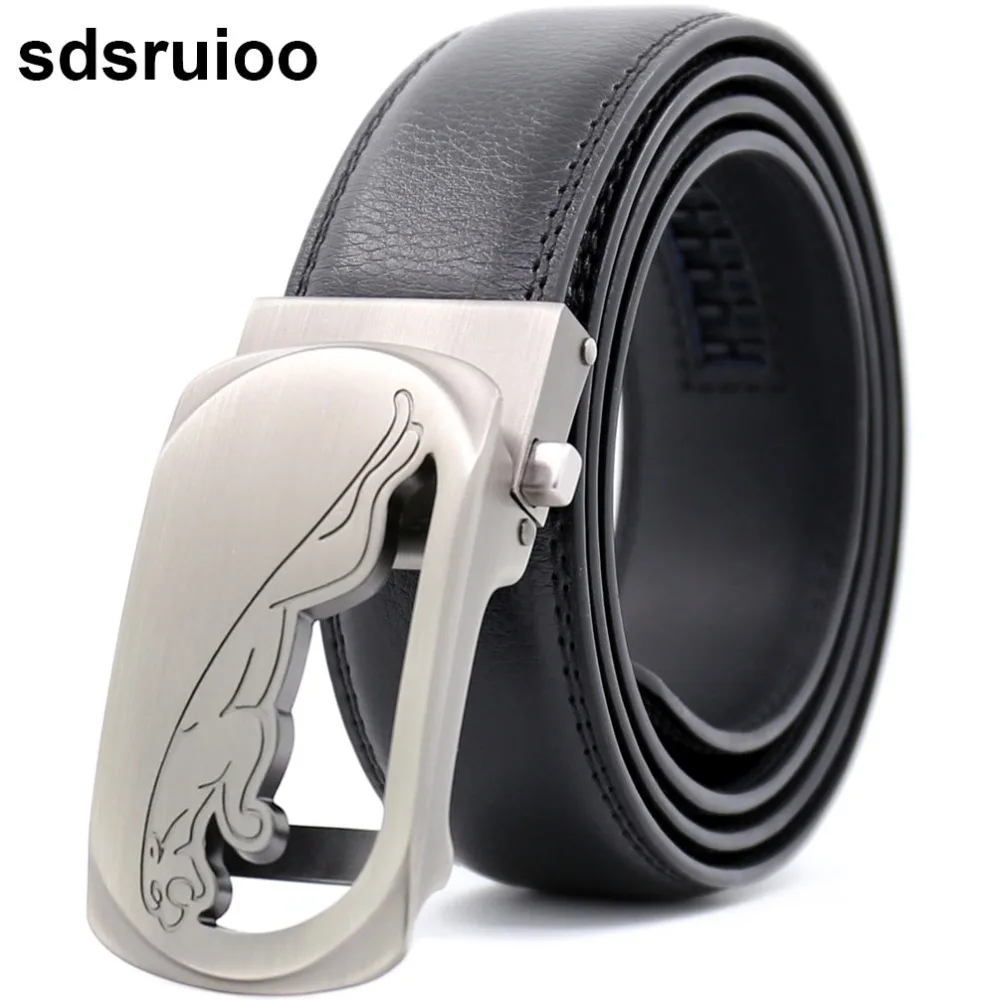 Fashion Mens Leather Belt Strap With Jaguar Leopard Automatic Alloy Buckle