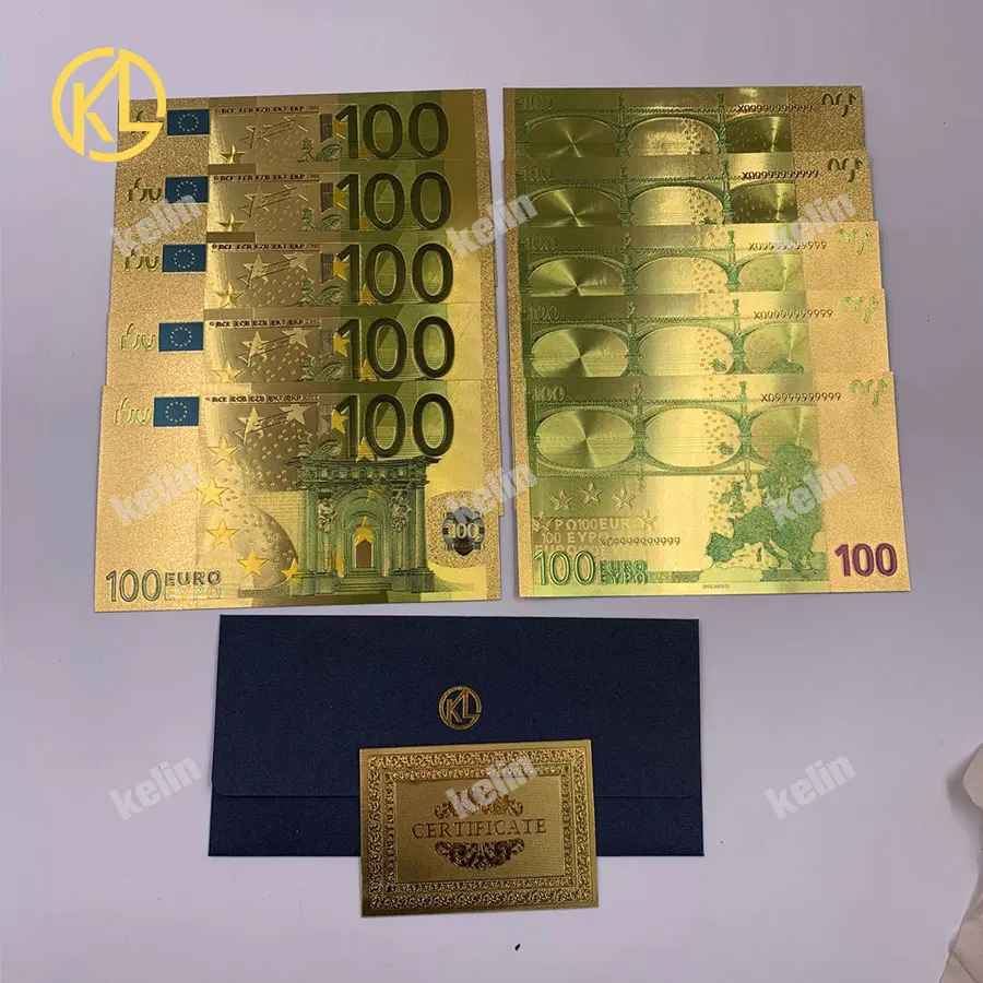 

free shipping 10pcs/lot Colored Euro Banknotes 100 EUR Gold Banknotes in 24K Gold Plated Money for Nice Collection