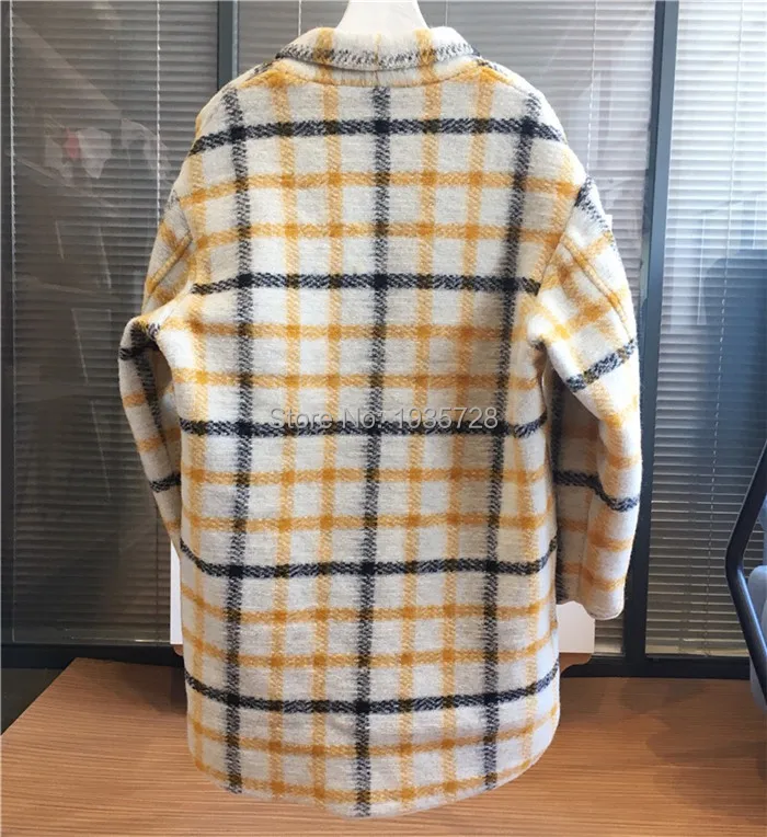 Poches Longues Plaid Automne 2018 Avec Jaune Mode Gabrie Blanc V Rouge Manteau Laine Poitrine Unique Manches Femme Col BHBTSqw