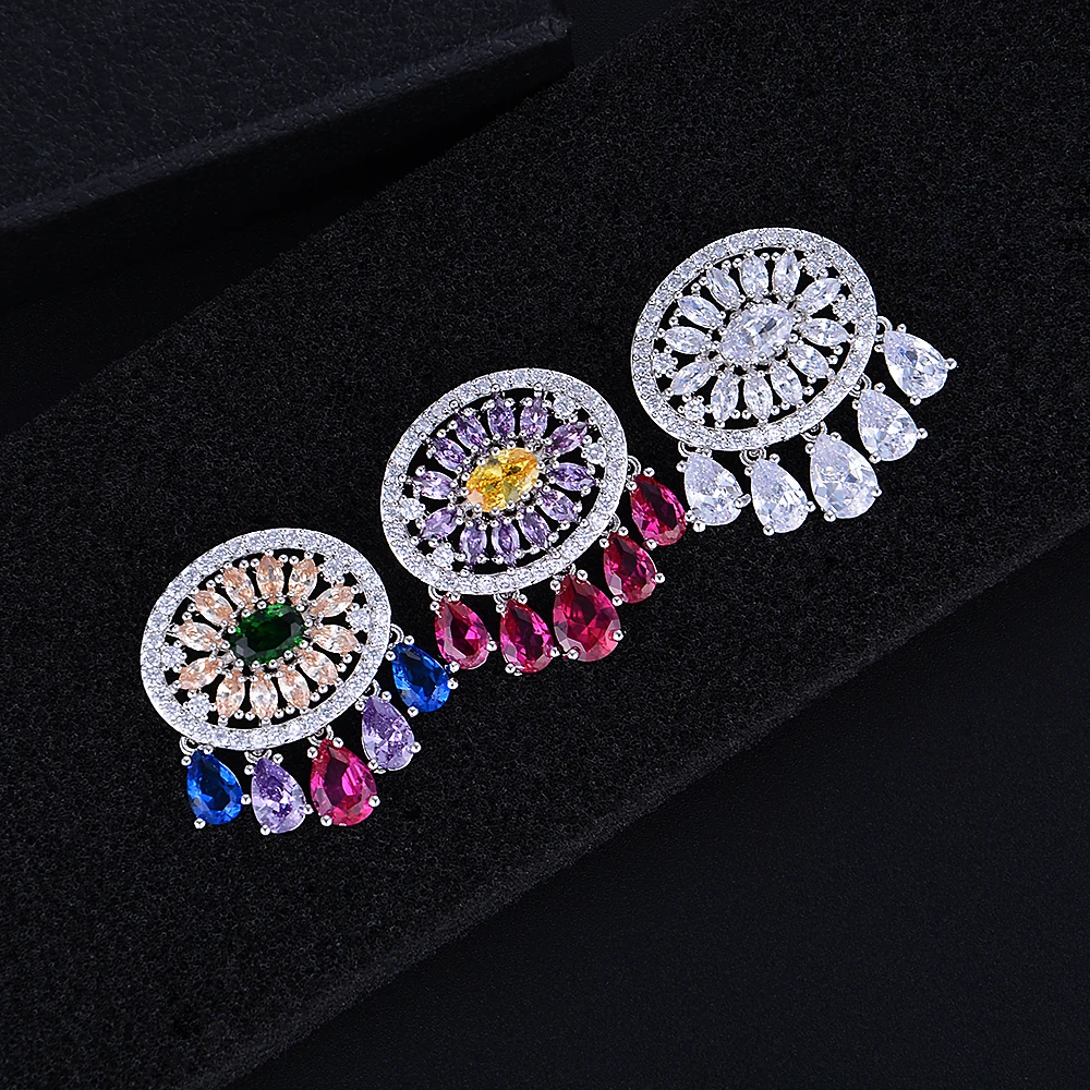 

24mm Turkish Evil Eye Tears Drop Geometric Design Earrings For Women Wedding Bridal Jewelry