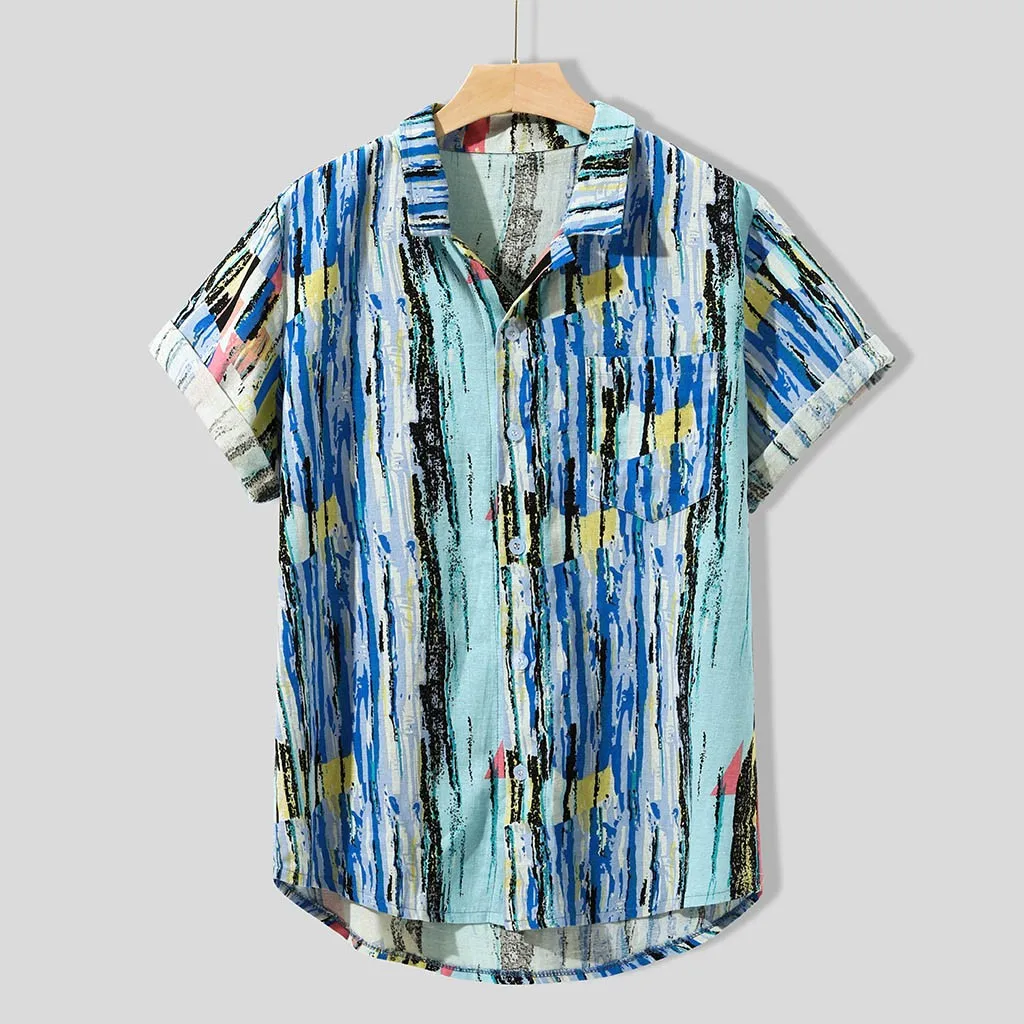 

Mens Printed Hawaiian Loose Beachwear Short Sleeve Casual Buttons Shirt 2019 summer floral rapper harajuku Casual Streetwear