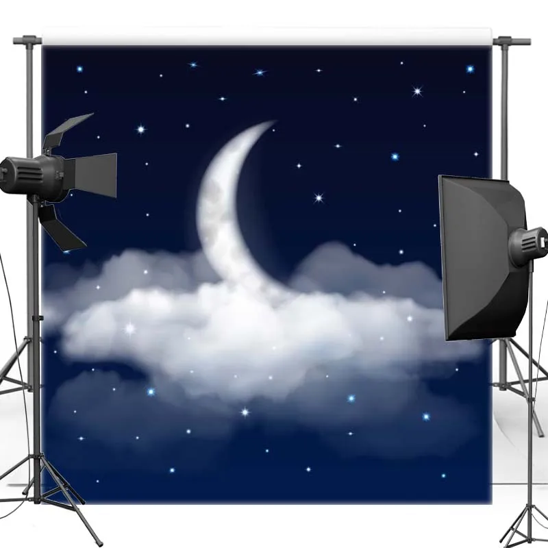 

Night Sky Vinyl Photography Background New Moon New Material Polyester Backdrop For Children photo studio Props F2732