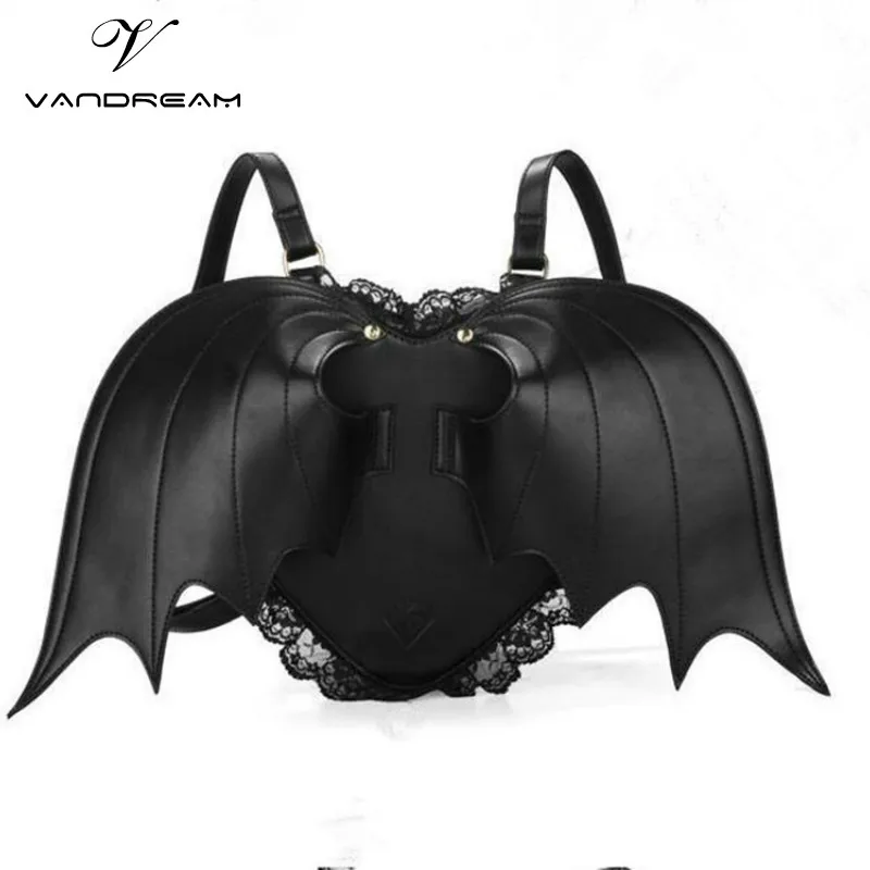 Personality 3D Bat Pu Leather Backpacks for Women Men Teenagers 2017 Hot Fashion Black Rivets Daypack