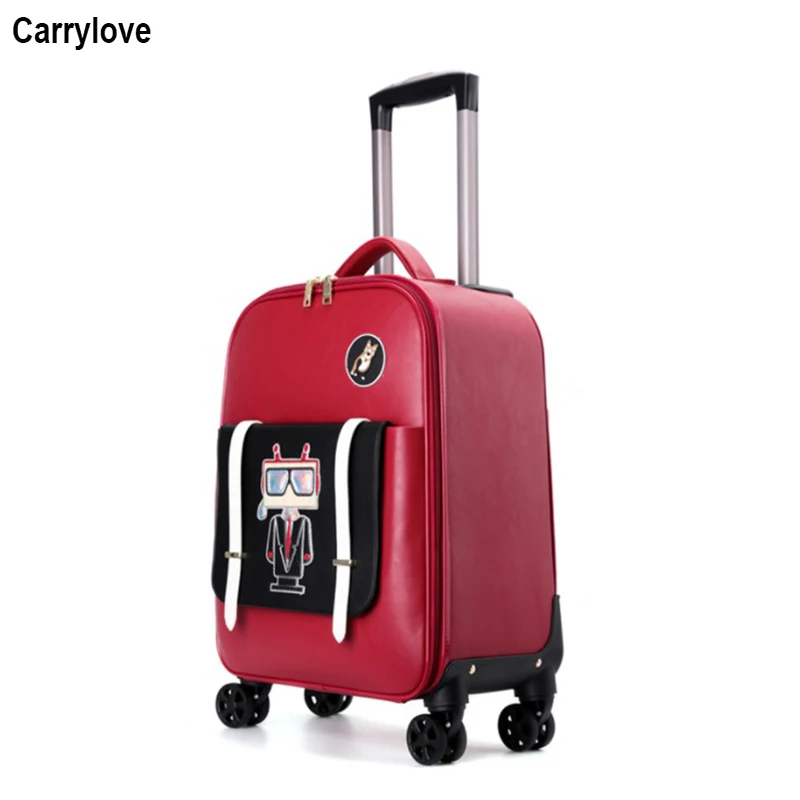 Милый женский кожаный чемодан CARRYLOVE 18 дюймов маленький Спиннер ручной для