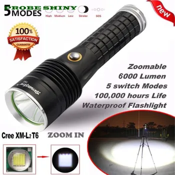 

Focus 6000Lumen 5 Modes XM-L2 T6 LED 18650 Battery Flashlight Focus Lamp Free Shipping #NN07