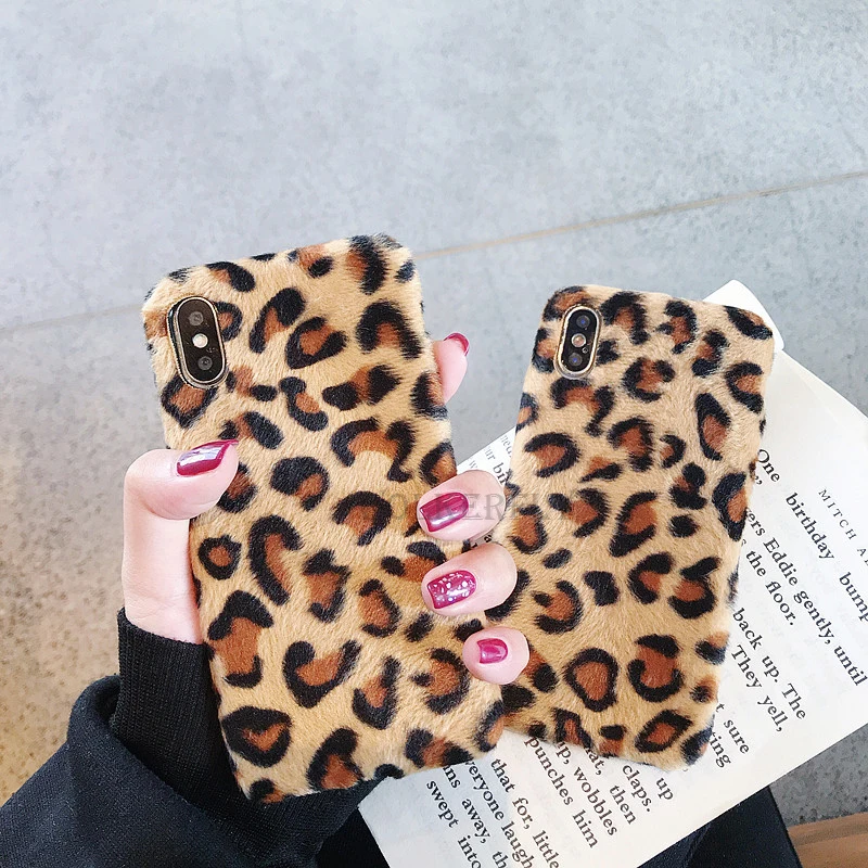

Retro Warm Case For iPhone XS XR XS Max X 6 6S Plus Leopard Print Soft TPU Plush Fur Phone Back Cover Cases For iPhone 7 8 Plus