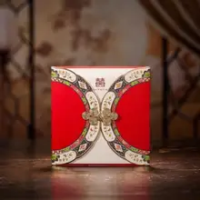 CW3082 Red Chinese Wedding Invitation Card with Buckle Oriental Style customized printing greeting card