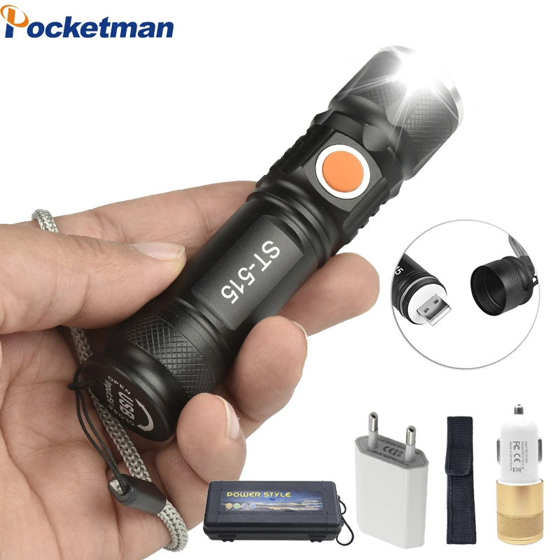 

USB Inside Battery T6 Powerful 3000LM Led Flashlight Portable Light Rechargeable Tactical LED Torches Zoom Flashlight