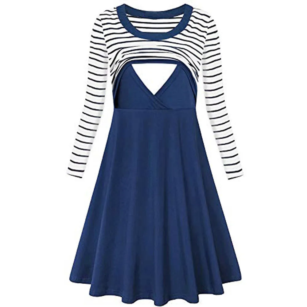 

Women's Stripe Long Sleeve Flare Maternity Breastfeeding Nursing Dress dress for women fashion maternity dresses brand vestidos