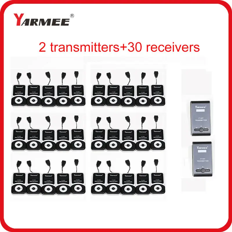 

Wireless tour guide system 2 transmitters and 30 receivers with charger case professional audio guide system with 99 channels