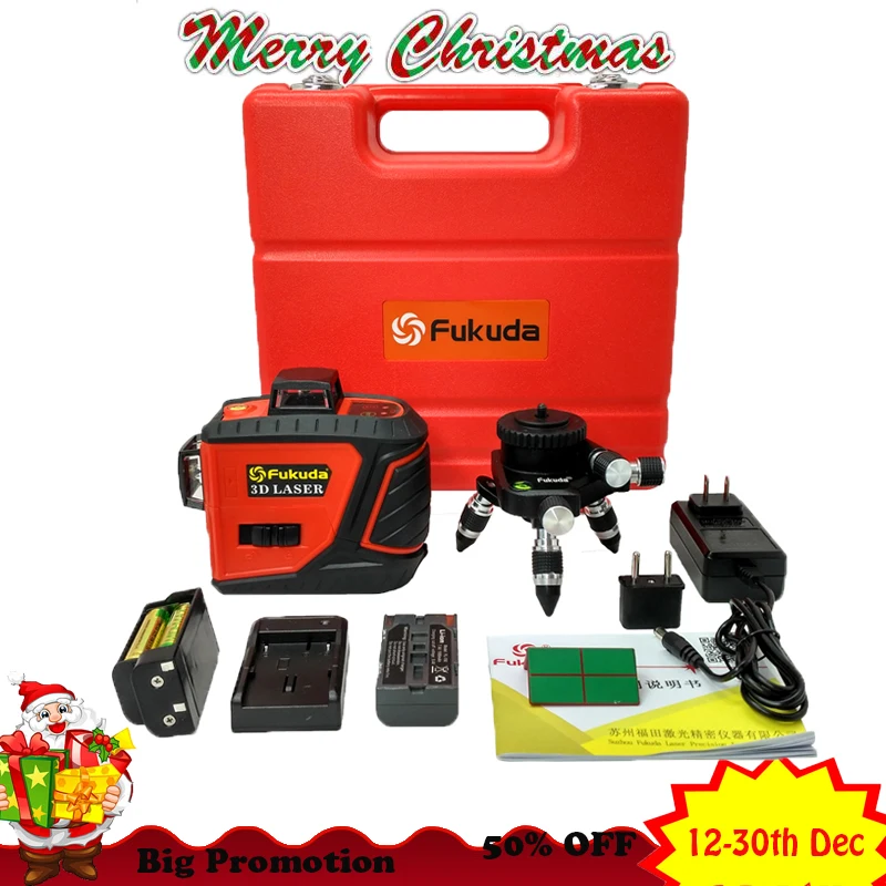 

Fukuda 2018 new 12Lines 3D MW-93T Laser Level Self-Leveling 360 Horizontal Cross Red Blue light Laser level Line