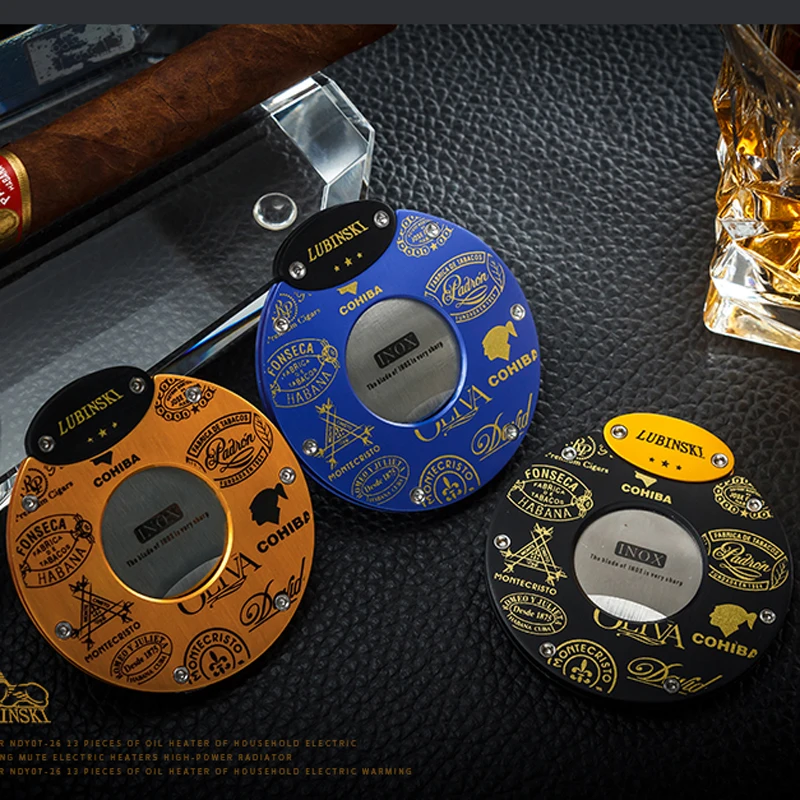 

LUBINSKI 3 Colors Ultra-thin Round Stainless Steel Dual Blades Sharp Cigar Cutter 23mm Hole Fit COHIBA