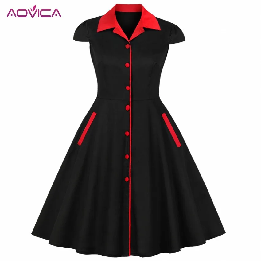 

3XL 4XL Plus Size Women Summer Vintage Cotton Dress 2019 Rockabilly Big size 5XL Swing Retro Black Dress Party Feminino Vestidos