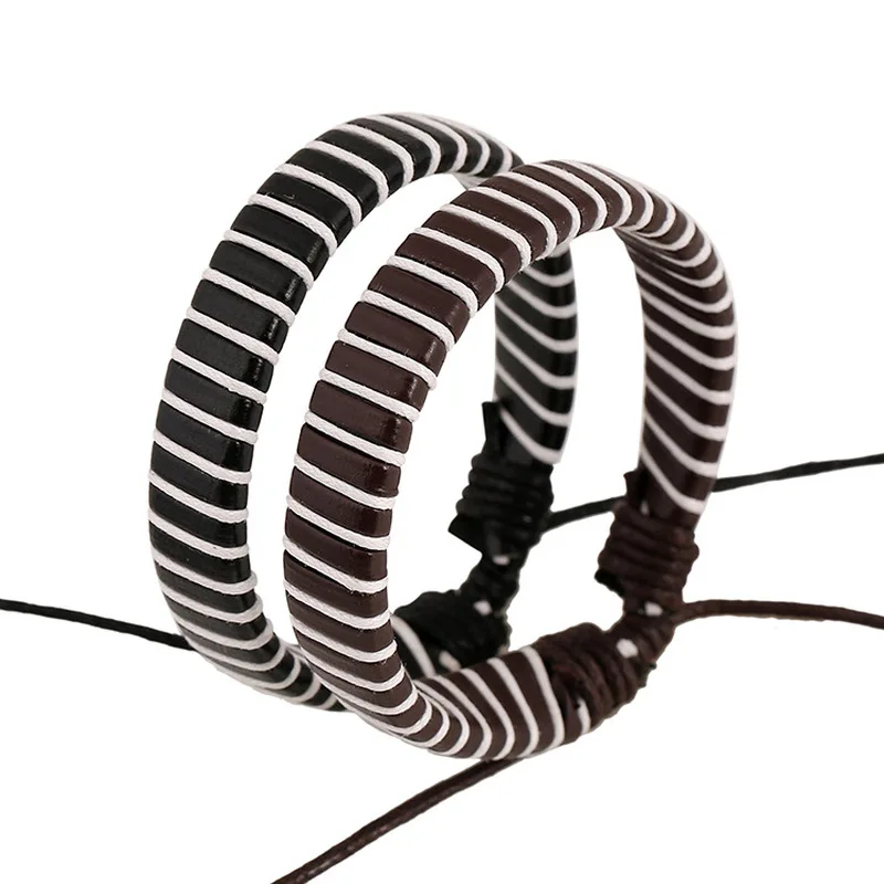 Cool Leather Handmade Hemp Braided Punk Bracelets Wristband For Men