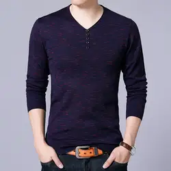 Модный бренд сплошной цвет фиолетовый синий v-образный вырез Длинные мужские пуловеры свитера новый год трикотаж свитер мужской Азии
