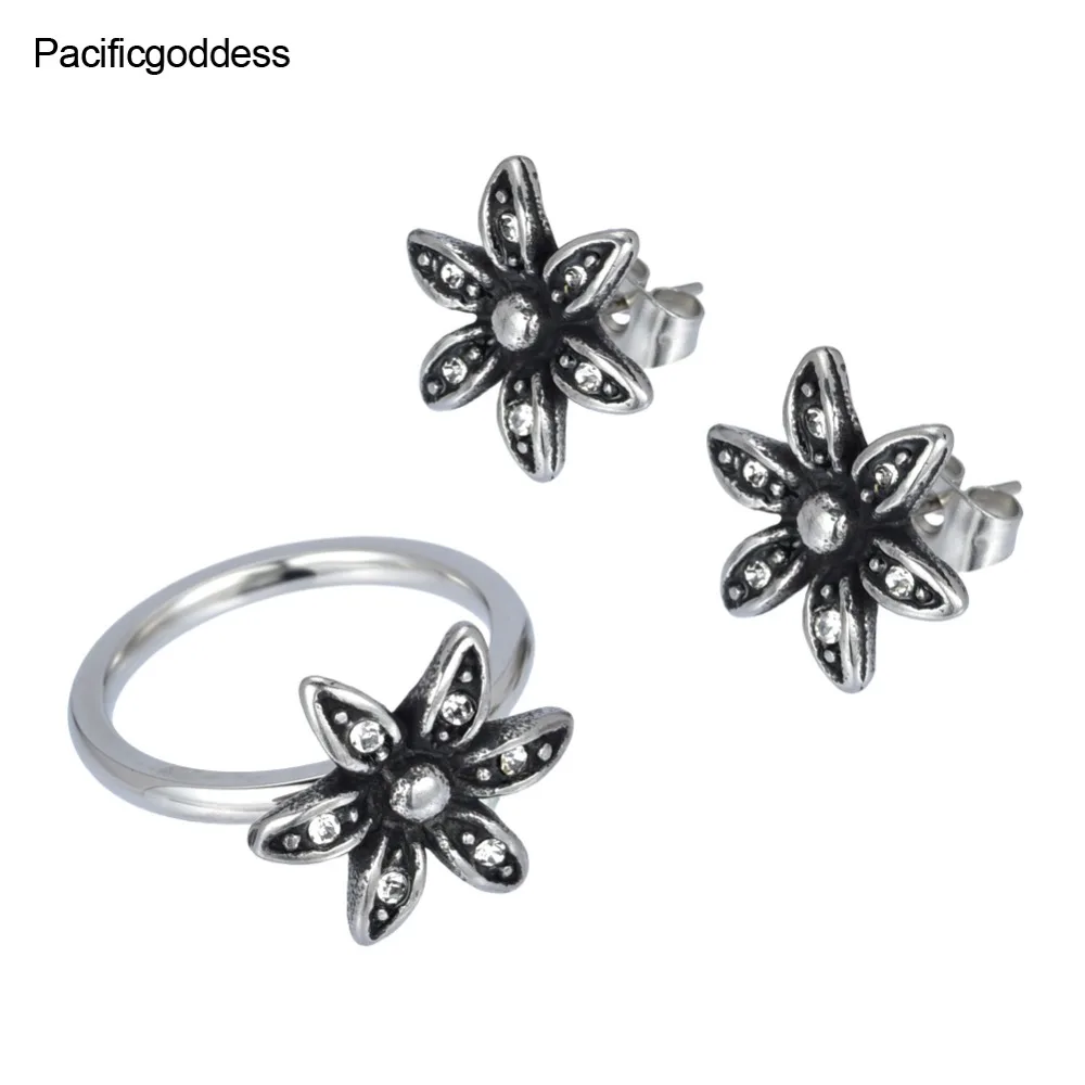 

flower sharp earrings and rings three color can select nice jewelry free ship