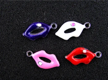 

AE680 Mix Color 100Pcs Alloy Metal Enamel Lips Charms Pendant 28x14mm bead