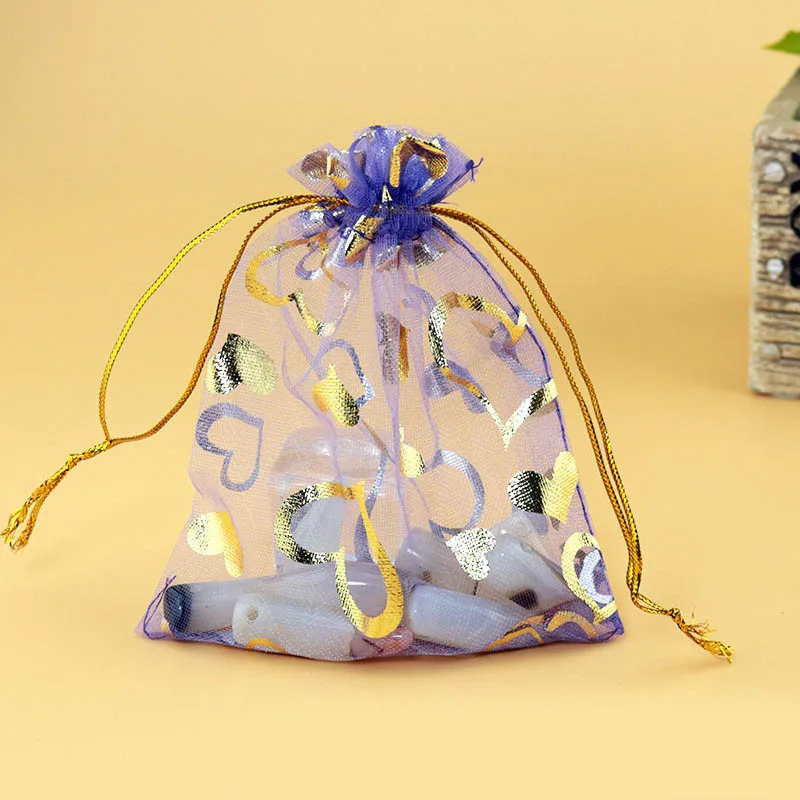 20 шт./лот, 9x12 см, сумочка для украшений из органзы в форме сердца, с завязками, из прозрачного тюля, сумки для свадебного декора, вечерние сувениры, пакеты для подарков, упаковка - Цвет: Purple