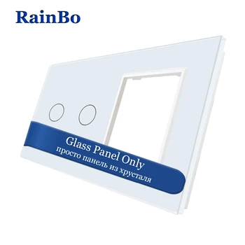 

RainBo Luxury-Crystal Glass-Panel 2Frame-1gang touch-wall switch-socket-hole EU for-DIY-Accessories A2928W/B1